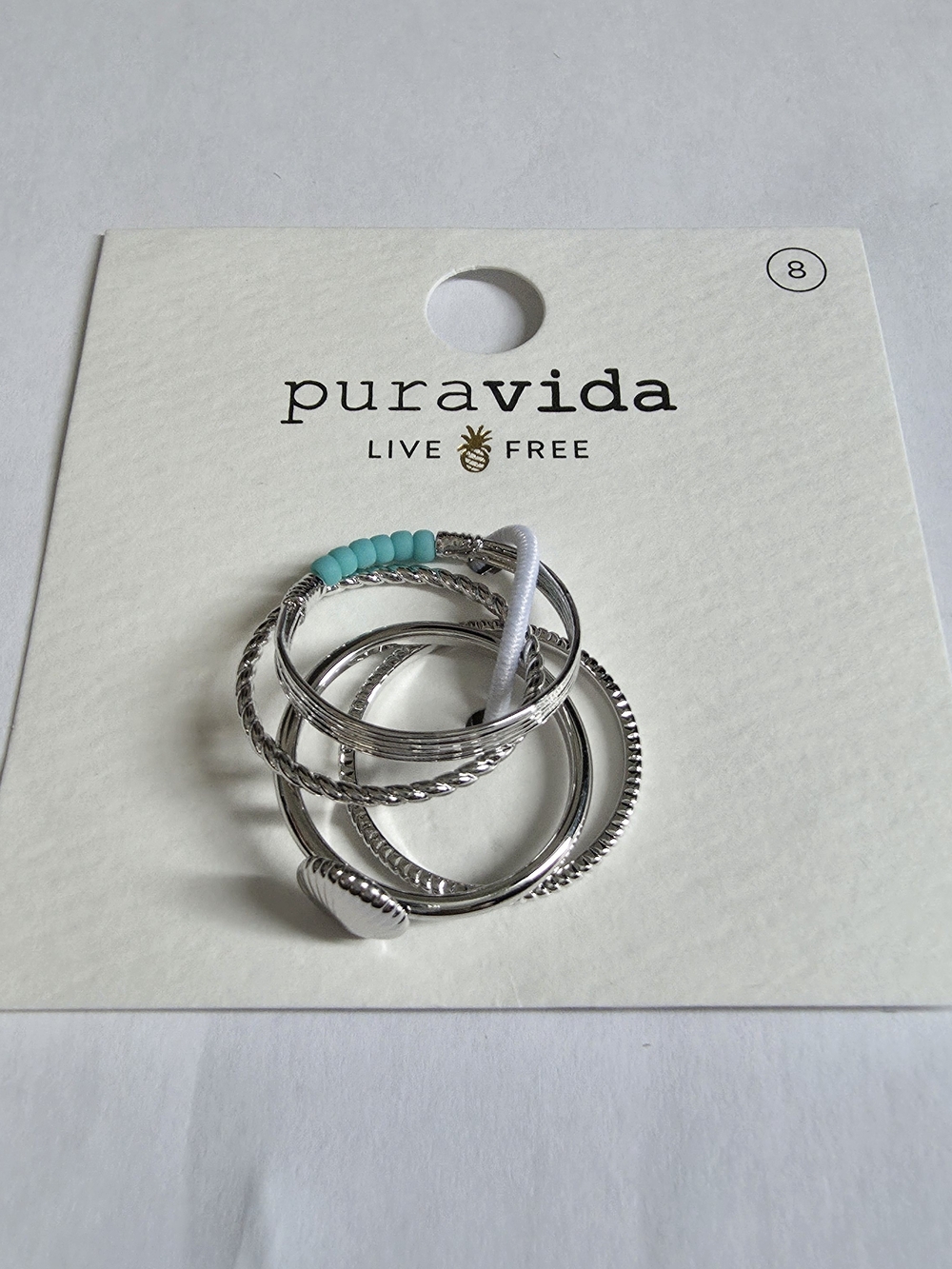 Pura Vida Silver Tone Stacked Ring Set with Turquoise Beads